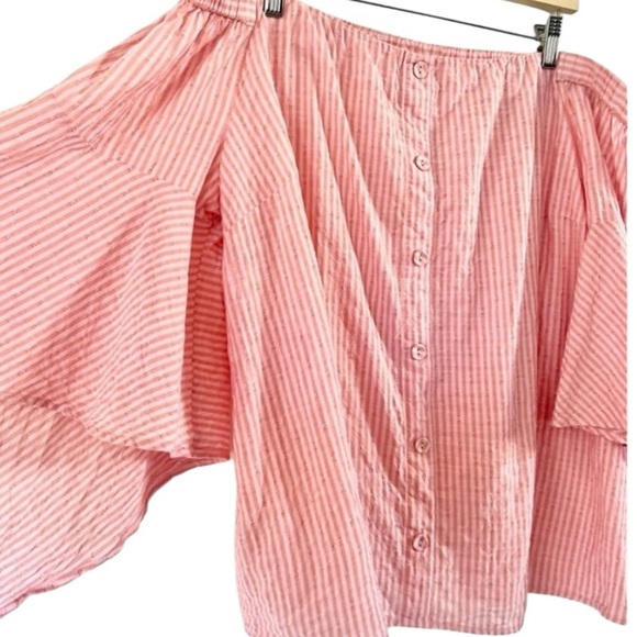 Lane Bryant Womens Orange & Pink
Striped Off The Shoulder Bell
Sleeve Top 26/28 - Picture 3 of 8